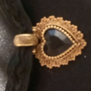 Black  & gold tone chocker with wide embroidery necklace strap 12+2 inches EUC